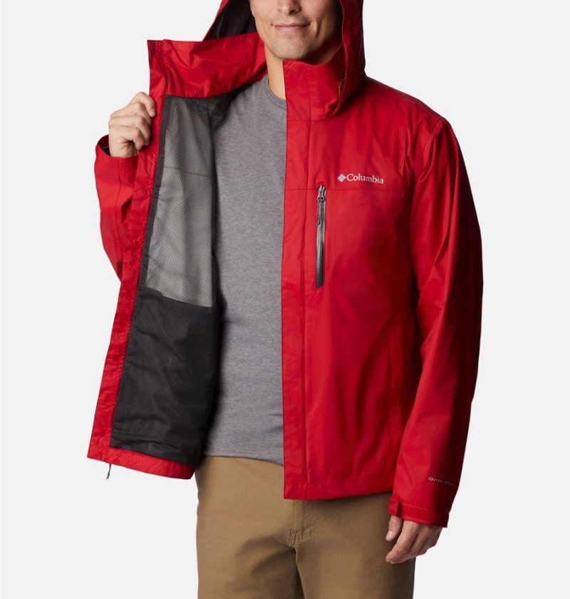 Red Men's Columbia Pouration Rain Jacket | 6527-EWFUG