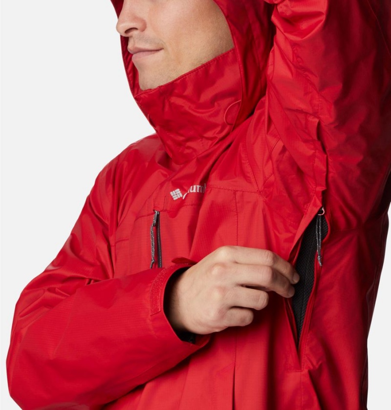 Red Men's Columbia Pouration Rain Jacket | 6527-EWFUG