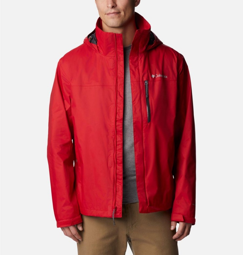 Red Men's Columbia Pouration Rain Jacket | 6527-EWFUG