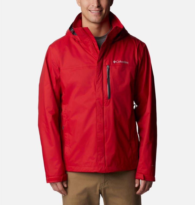 Red Men\'s Columbia Pouration Rain Jacket | 6527-EWFUG