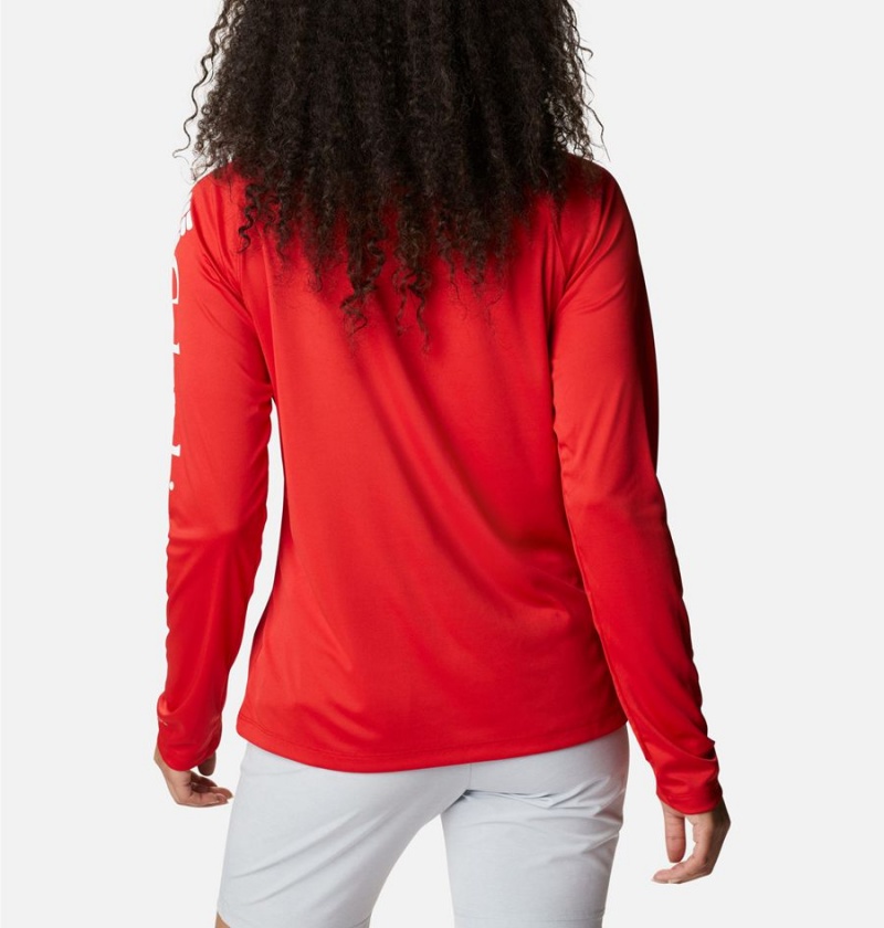 Red Women's Columbia PFG Tidal II Long Sleeve T-Shirt | 9052-UKZJE