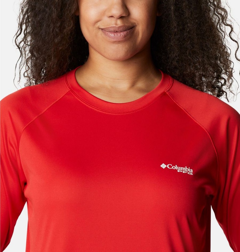 Red Women's Columbia PFG Tidal II Long Sleeve T-Shirt | 9052-UKZJE