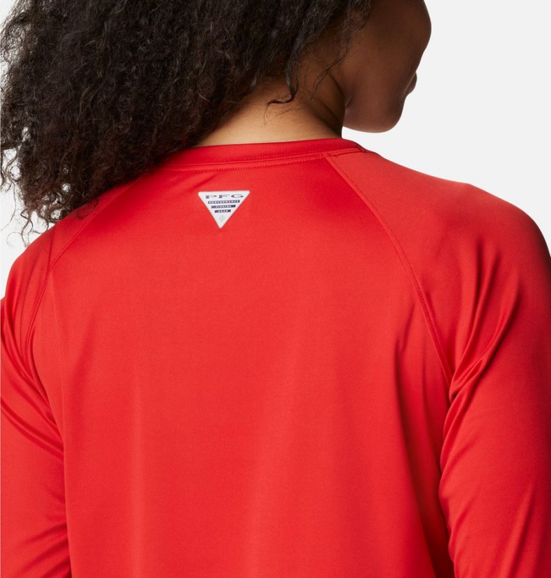 Red Women's Columbia PFG Tidal II Long Sleeve T-Shirt | 9052-UKZJE