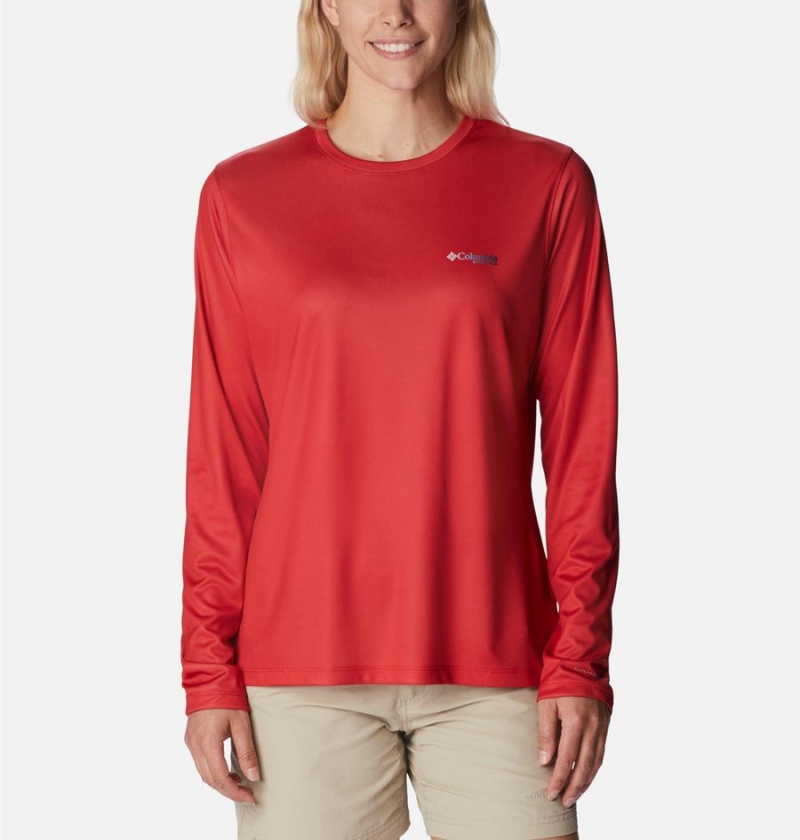 Red Women's Columbia Tidal PFG Fish Flag Long Sleeve T-Shirt | 4260-DJWUO