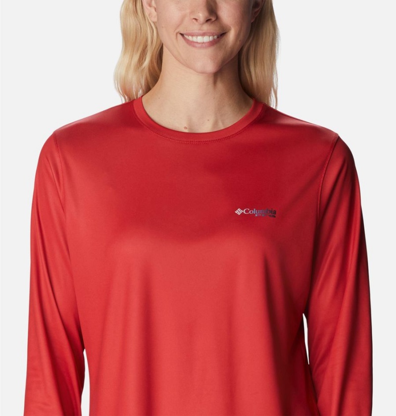 Red Women's Columbia Tidal PFG Fish Flag Long Sleeve T-Shirt | 4260-DJWUO