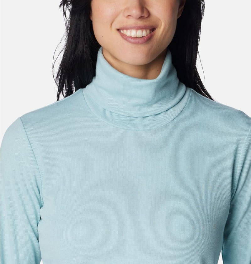 Turquoise Women's Columbia Boundless Trek Ribbed Turtleneck Long Sleeve T-Shirt | 0417-IPDTA