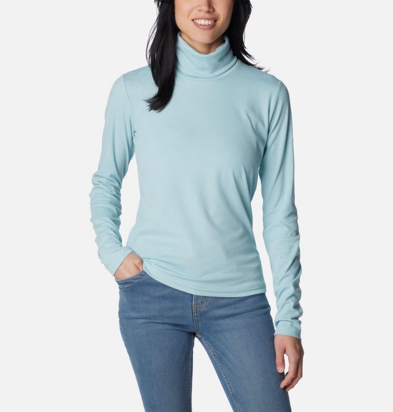 Turquoise Women\'s Columbia Boundless Trek Ribbed Turtleneck Long Sleeve T-Shirt | 0417-IPDTA