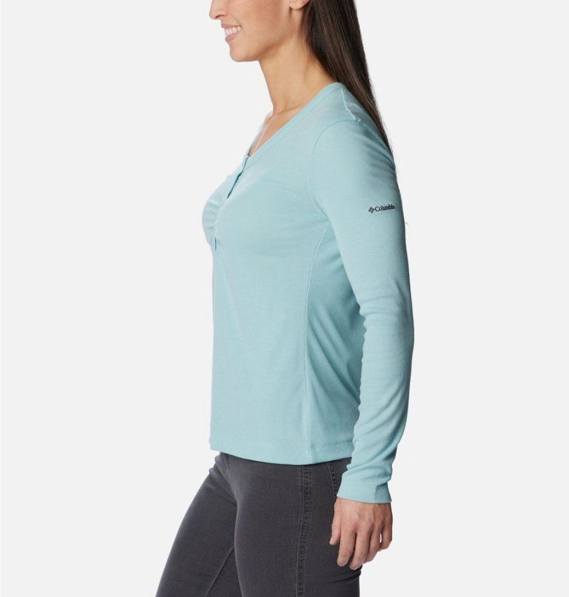 Turquoise Women's Columbia Calico Basin Ribbed Long Sleeve T-Shirt | 2846-REWBI