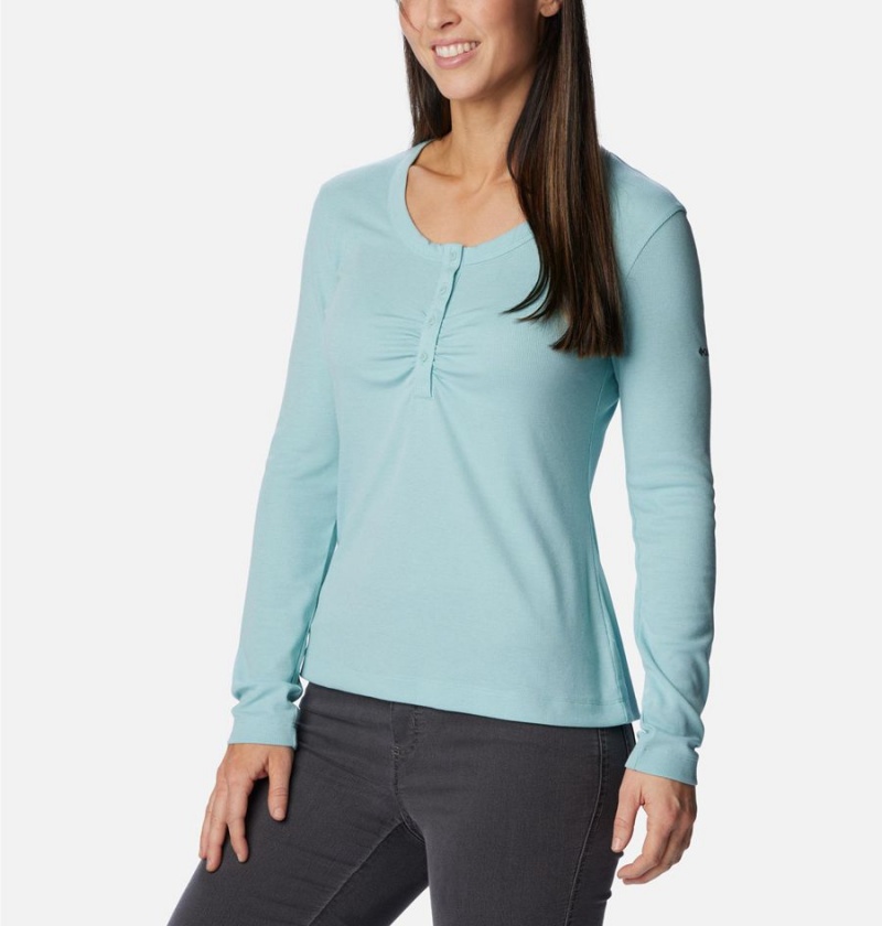 Turquoise Women's Columbia Calico Basin Ribbed Long Sleeve T-Shirt | 2846-REWBI