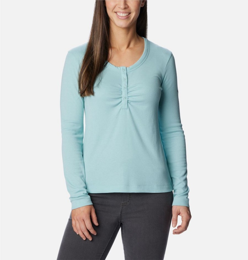 Turquoise Women\'s Columbia Calico Basin Ribbed Long Sleeve T-Shirt | 2846-REWBI