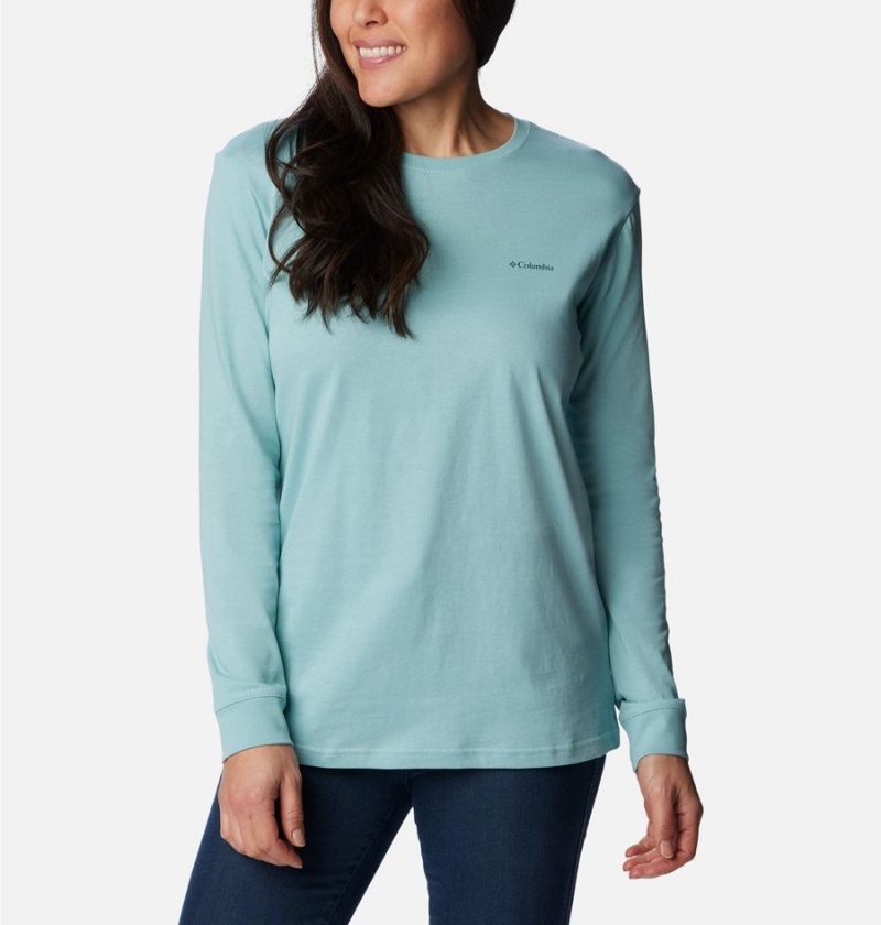 Turquoise Women's Columbia North Cascades Back Graphic Long Sleeve T-Shirt | 5046-JOXAY