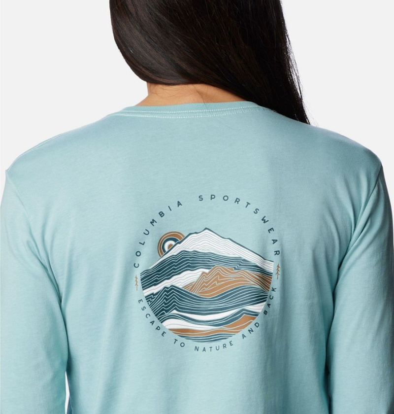 Turquoise Women's Columbia North Cascades Back Graphic Long Sleeve T-Shirt | 5046-JOXAY