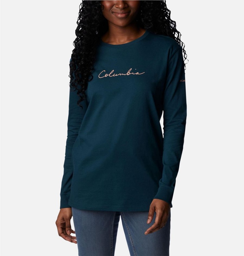 Turquoise Women\'s Columbia North Cascades Long Sleeve T-Shirt | 8504-CWHBA