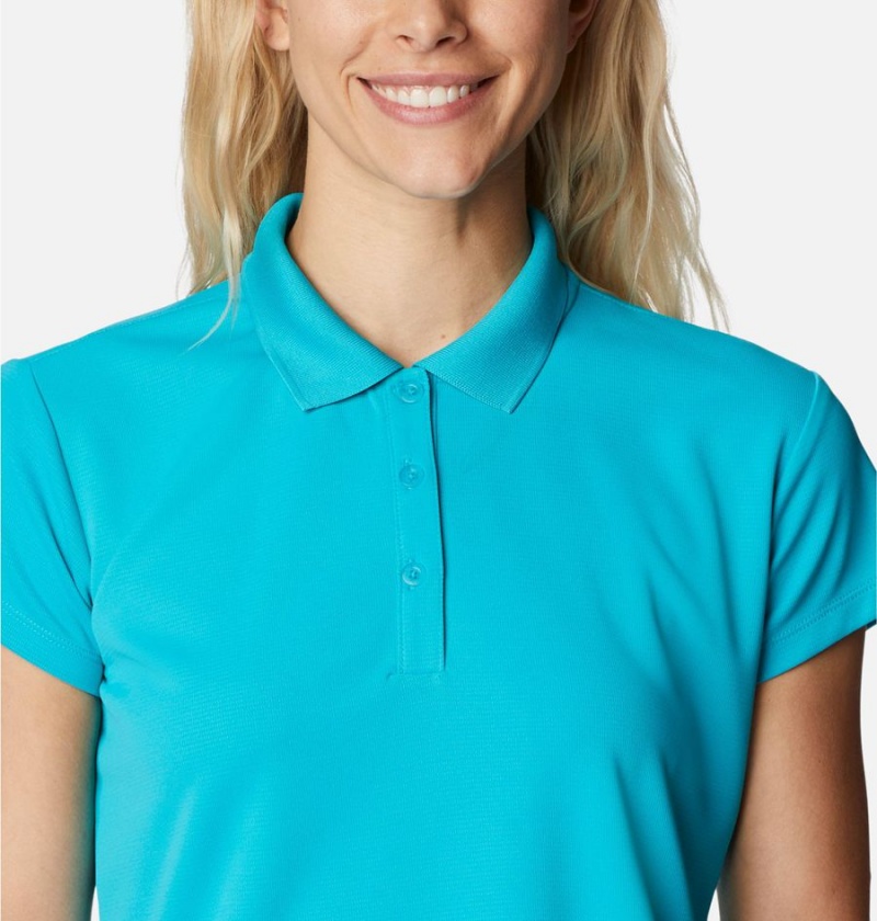 Turquoise Women's Columbia PFG Innisfree Short Sleeve Polo T-Shirt | 3481-YPBOE