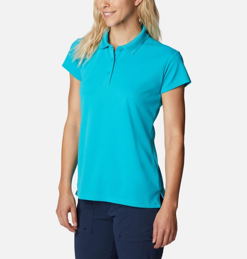 Turquoise Women's Columbia PFG Innisfree Short Sleeve Polo T-Shirt | 3481-YPBOE