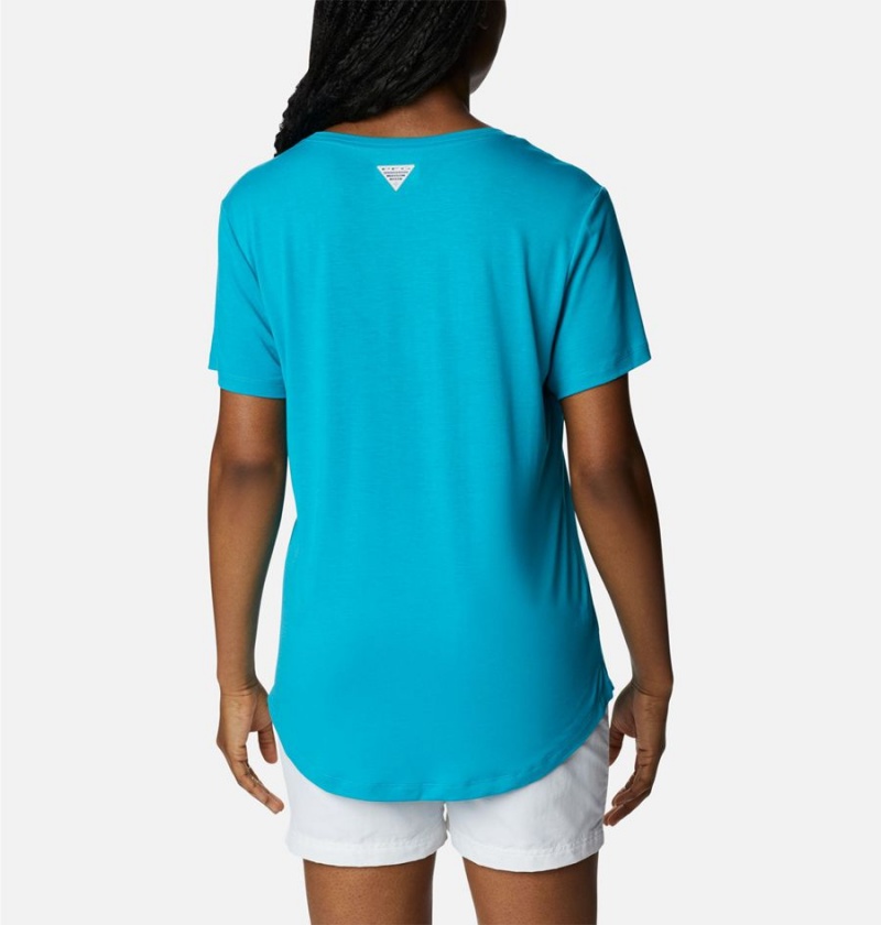 Turquoise Women's Columbia PFG Slack Water Knit II T-Shirt | 8347-WDOJC