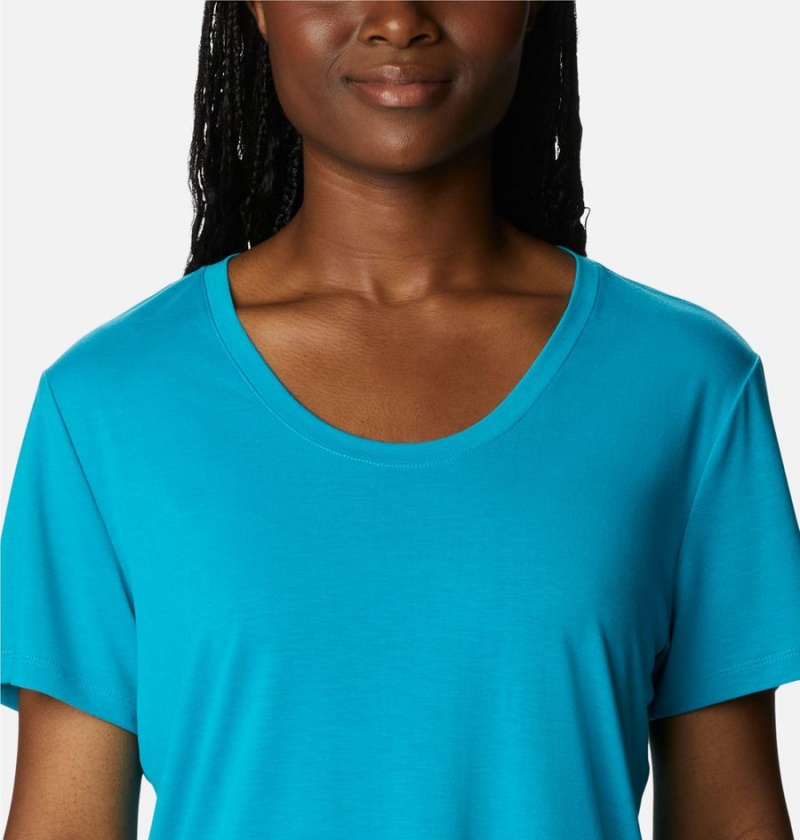 Turquoise Women's Columbia PFG Slack Water Knit II T-Shirt | 8347-WDOJC