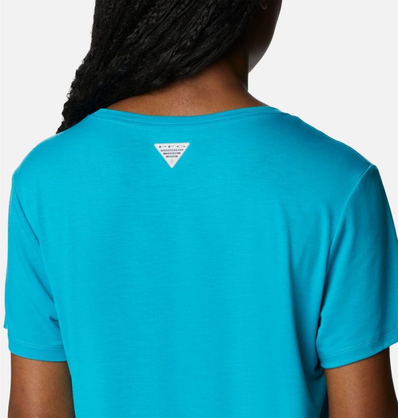 Turquoise Women's Columbia PFG Slack Water Knit II T-Shirt | 8347-WDOJC