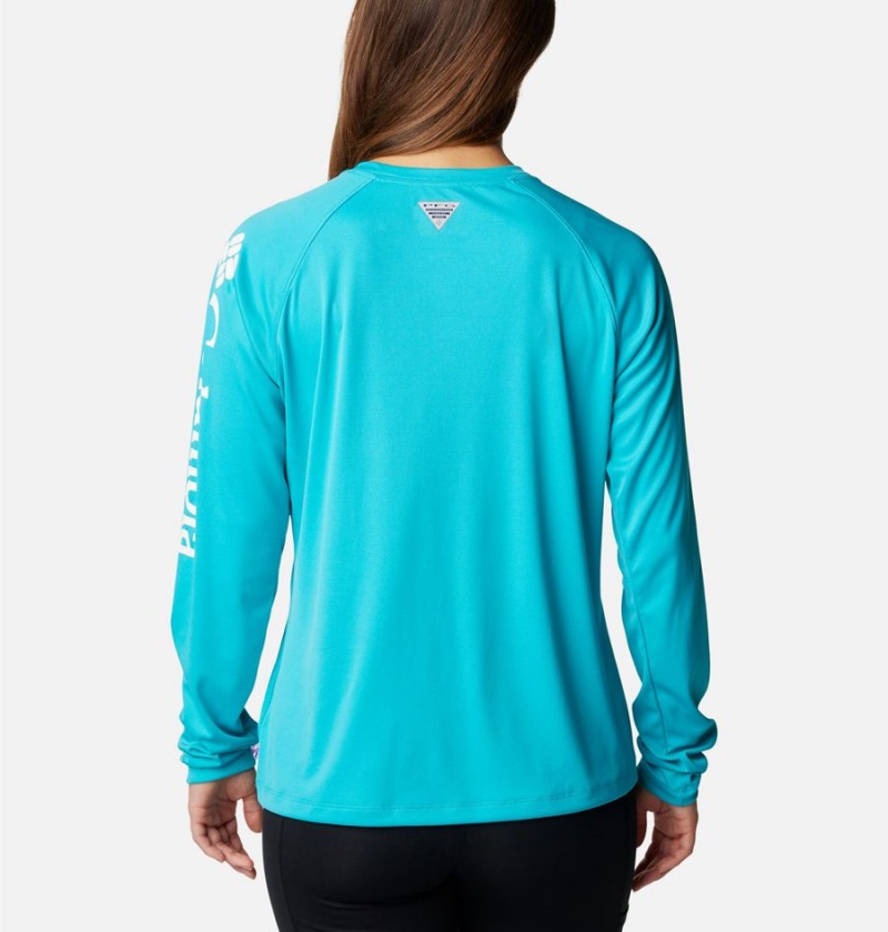 Turquoise Women's Columbia PFG Tidal II Long Sleeve T-Shirt | 0768-IBNOT