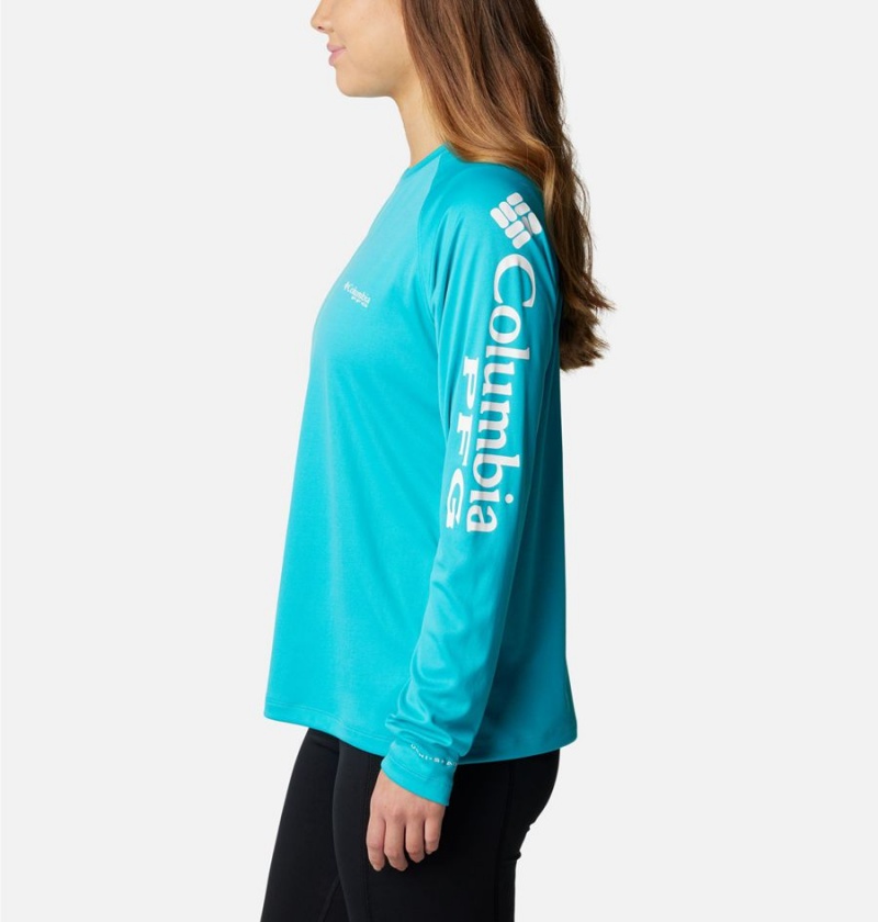 Turquoise Women's Columbia PFG Tidal II Long Sleeve T-Shirt | 0768-IBNOT