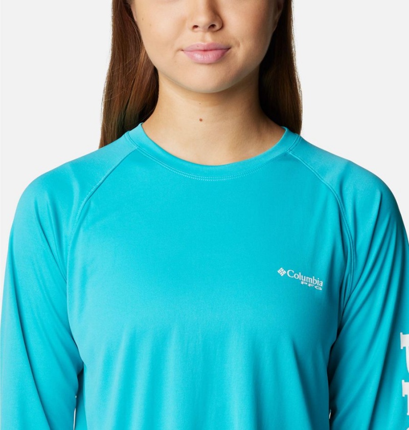 Turquoise Women's Columbia PFG Tidal II Long Sleeve T-Shirt | 0768-IBNOT