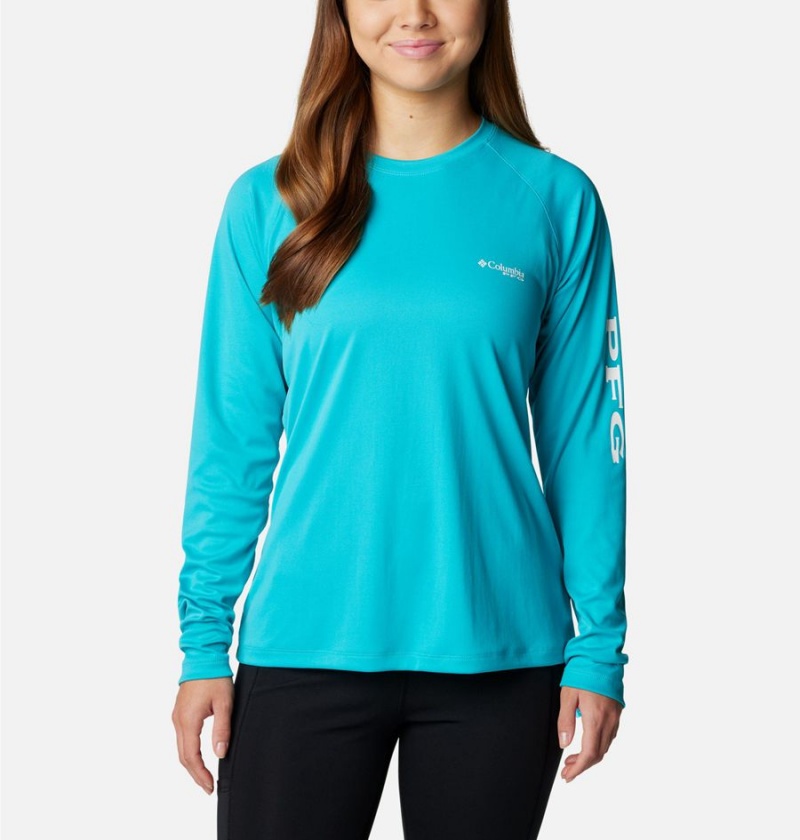 Turquoise Women\'s Columbia PFG Tidal II Long Sleeve T-Shirt | 0768-IBNOT