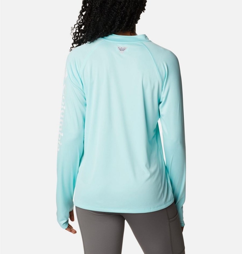 Turquoise Women's Columbia PFG Tidal Quarter Zip Long Sleeve T-Shirt | 5102-UVFWO