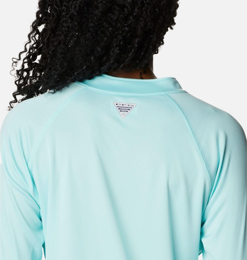 Turquoise Women's Columbia PFG Tidal Quarter Zip Long Sleeve T-Shirt | 5102-UVFWO