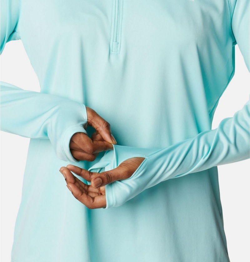 Turquoise Women's Columbia PFG Tidal Quarter Zip Long Sleeve T-Shirt | 5102-UVFWO