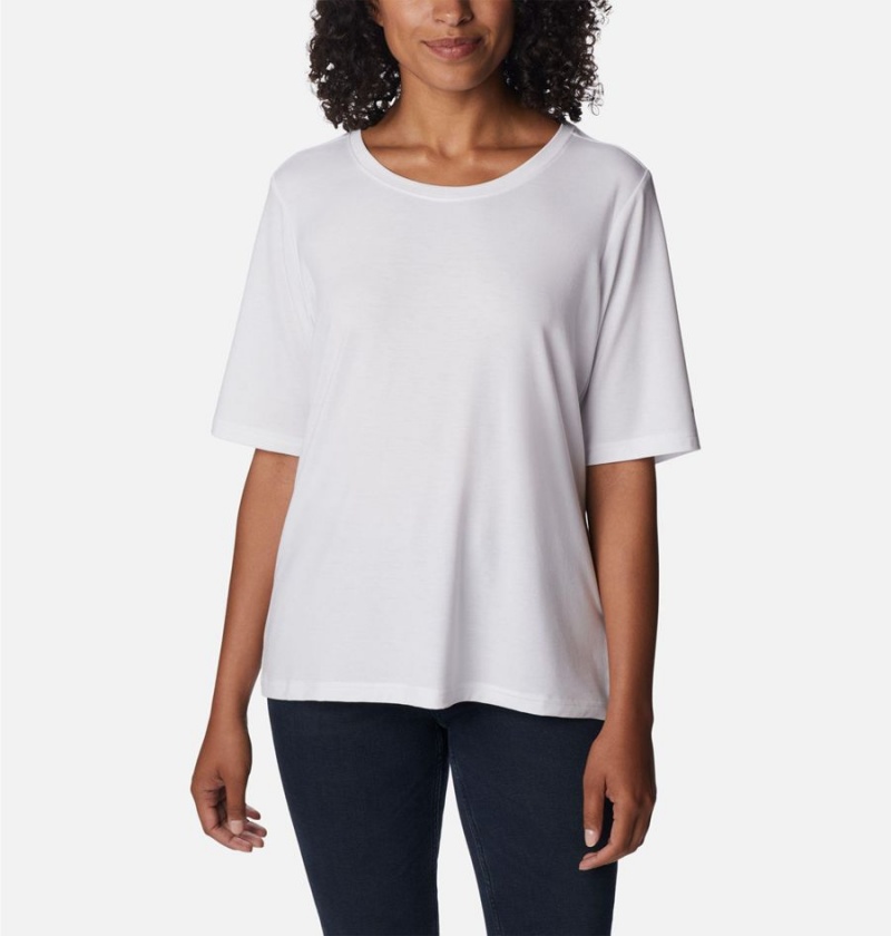 White Women\'s Columbia Anytime Knit T-Shirt | 3987-TWBRG