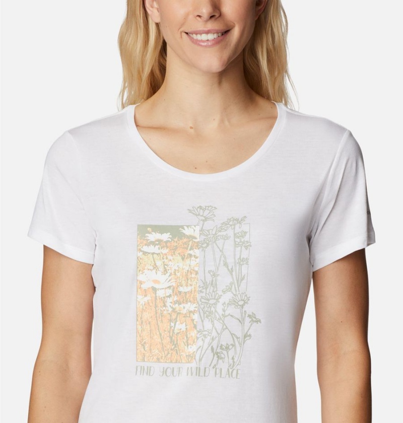 White Women's Columbia Daisy Days Graphic T-Shirt | 1602-FAOYZ