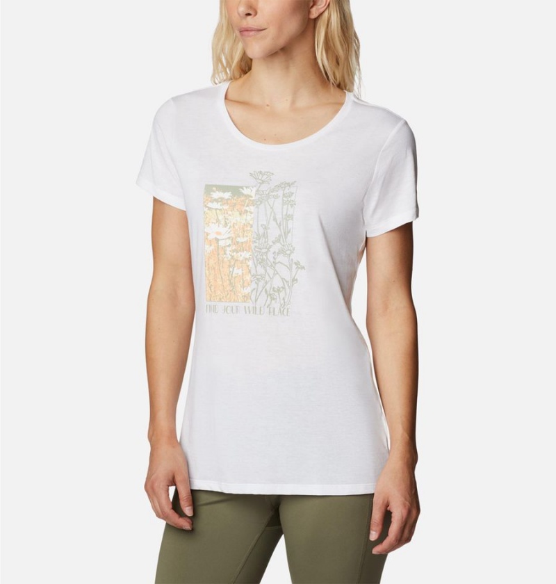 White Women's Columbia Daisy Days Graphic T-Shirt | 1602-FAOYZ