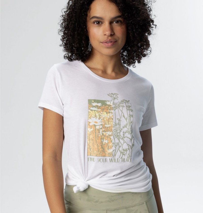 White Women's Columbia Daisy Days Graphic T-Shirt | 1602-FAOYZ