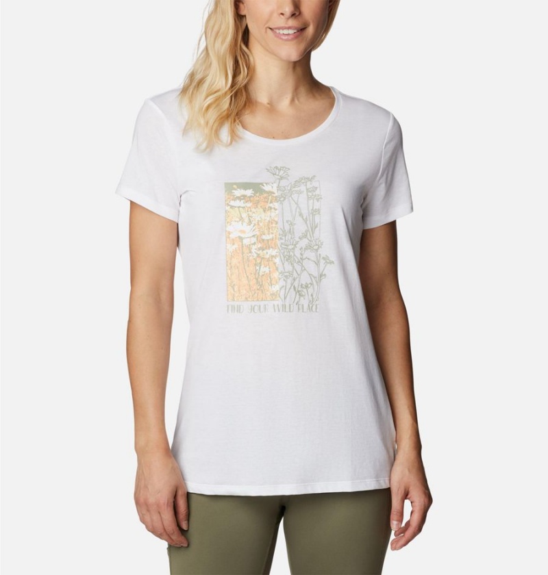 White Women\'s Columbia Daisy Days Graphic T-Shirt | 1602-FAOYZ