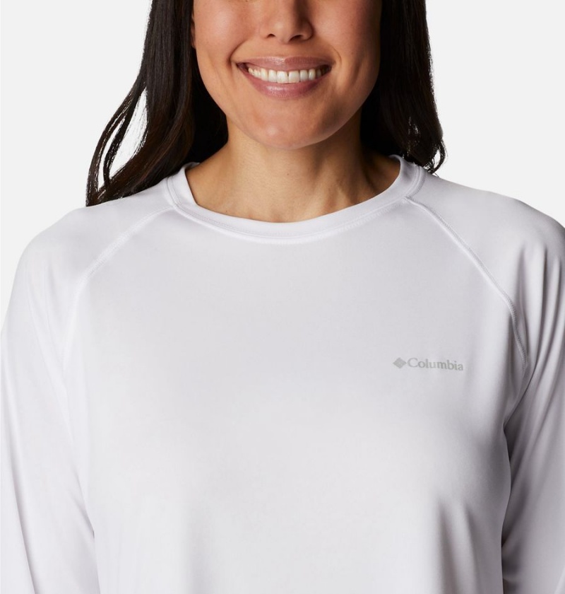 White Women's Columbia Fork Stream Long Sleeve T-Shirt | 8247-BVZQE