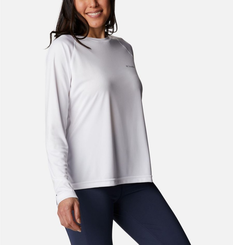 White Women's Columbia Fork Stream Long Sleeve T-Shirt | 8247-BVZQE