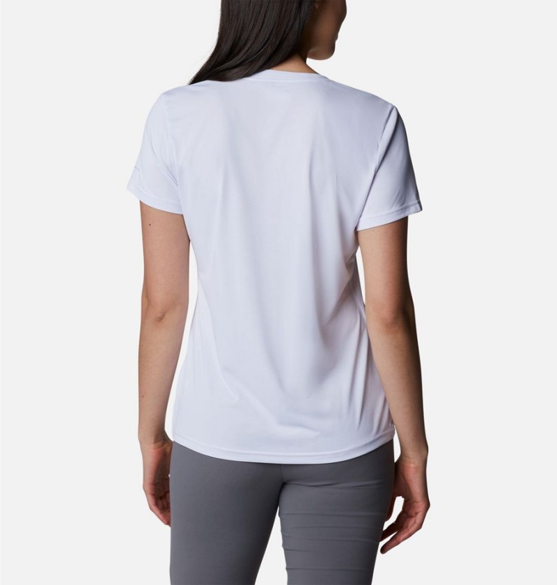 White Women's Columbia Hike Short Sleeve V-Neck T-Shirt | 8349-EXQHY