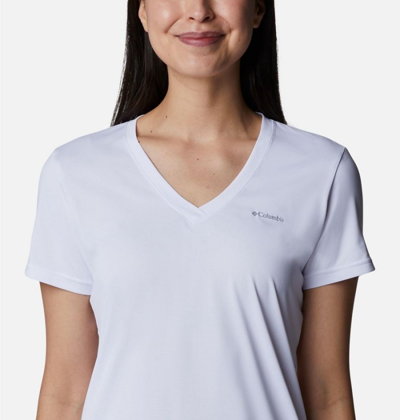 White Women's Columbia Hike Short Sleeve V-Neck T-Shirt | 8349-EXQHY