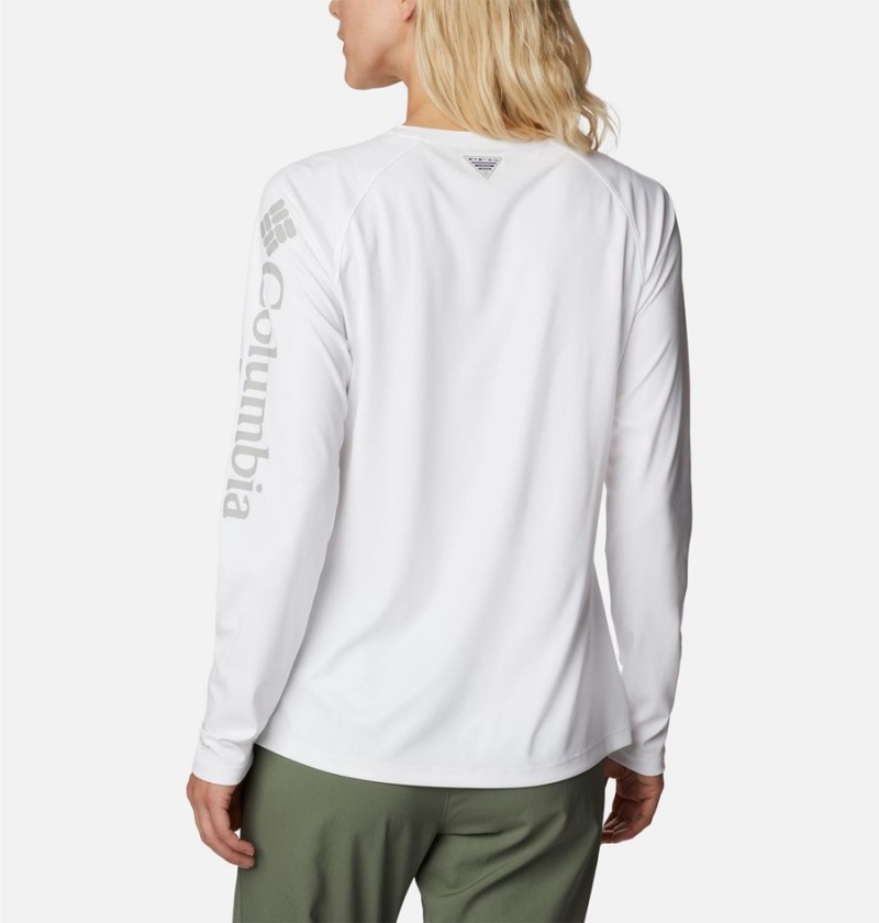 White Women's Columbia PFG Tidal Deflector Long Sleeve T-Shirt | 4705-RFULI