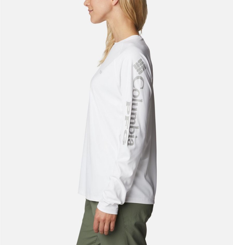 White Women's Columbia PFG Tidal Deflector Long Sleeve T-Shirt | 4705-RFULI