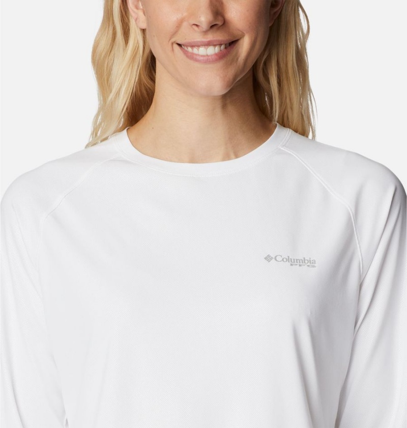 White Women's Columbia PFG Tidal Deflector Long Sleeve T-Shirt | 4705-RFULI