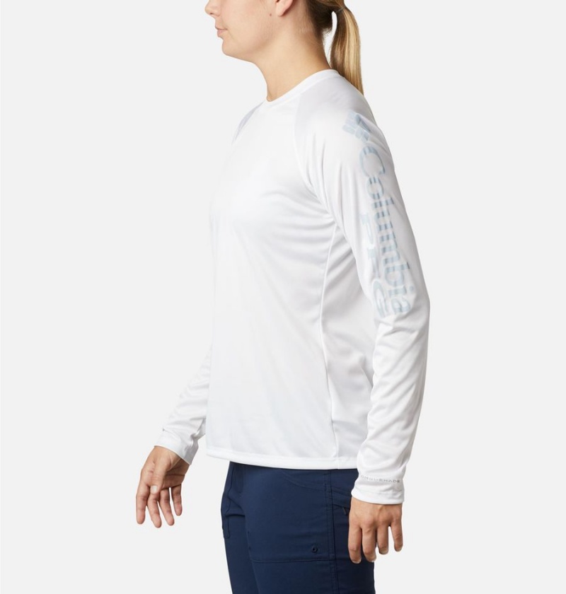 White Women's Columbia PFG Tidal II Long Sleeve T-Shirt | 4576-PWCXO