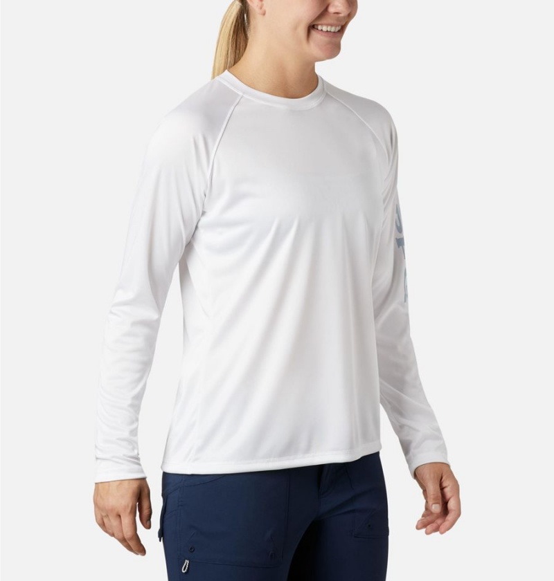 White Women's Columbia PFG Tidal II Long Sleeve T-Shirt | 4576-PWCXO