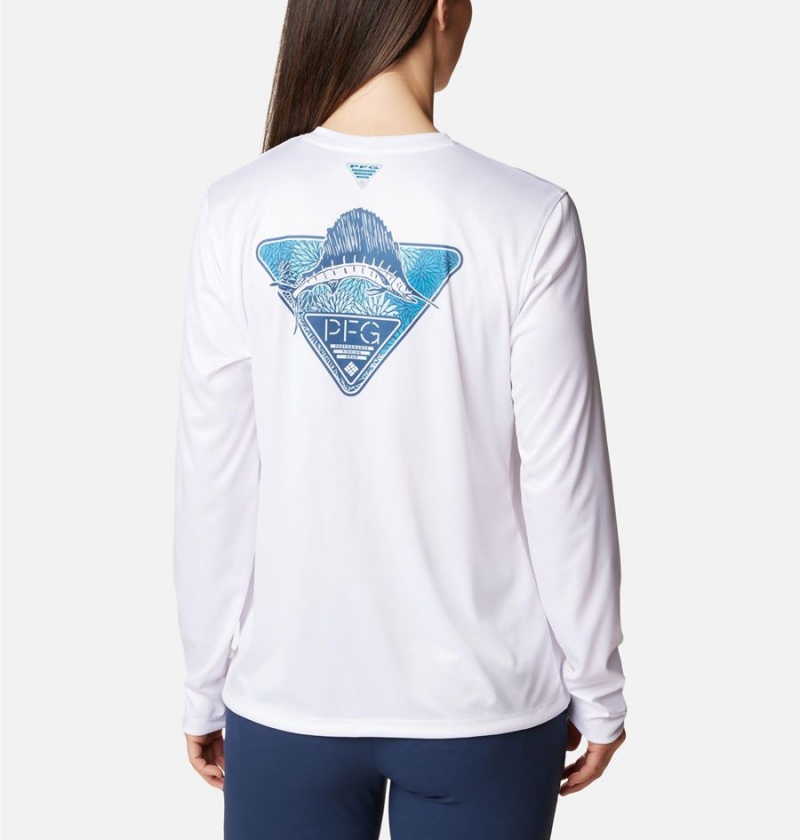 White Women's Columbia PFG Tidal Tri-Sail Long Sleeve T-Shirt | 1408-JHKIF