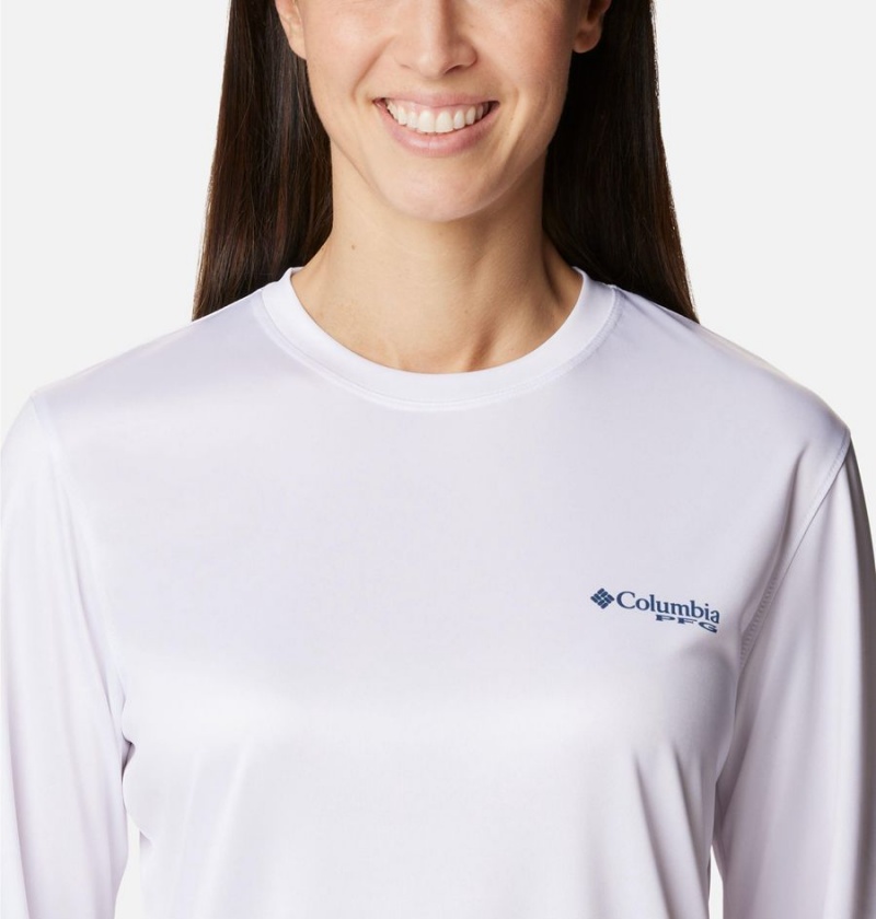 White Women's Columbia PFG Tidal Tri-Sail Long Sleeve T-Shirt | 1408-JHKIF