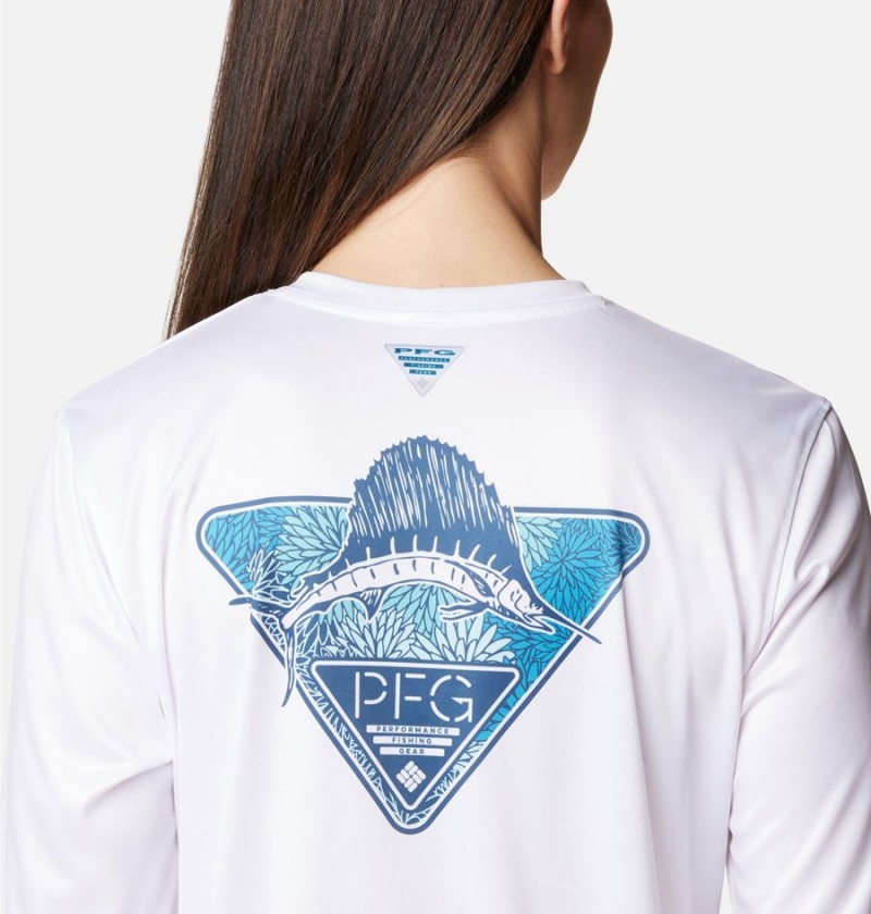 White Women's Columbia PFG Tidal Tri-Sail Long Sleeve T-Shirt | 1408-JHKIF