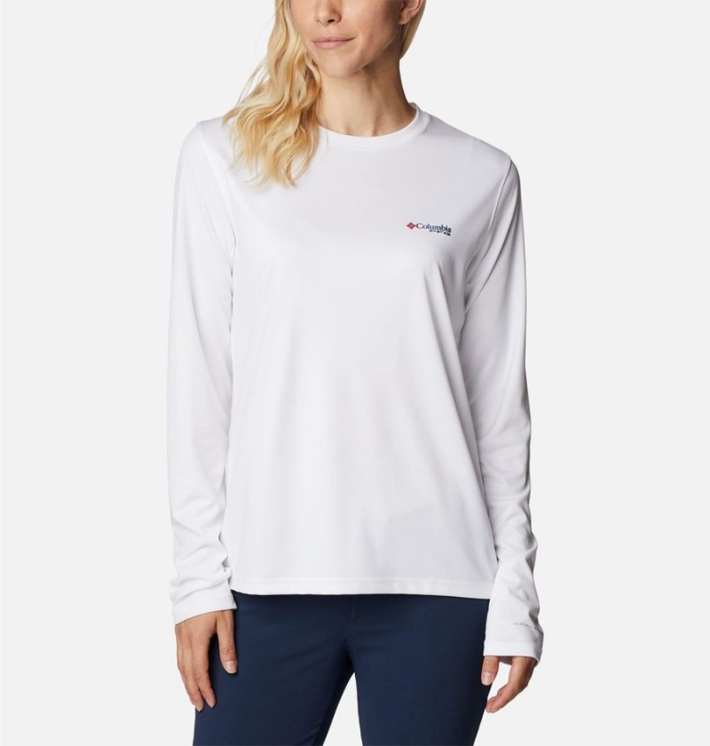 White Women's Columbia Tidal PFG Fish Flag Long Sleeve T-Shirt | 5289-LOJKE