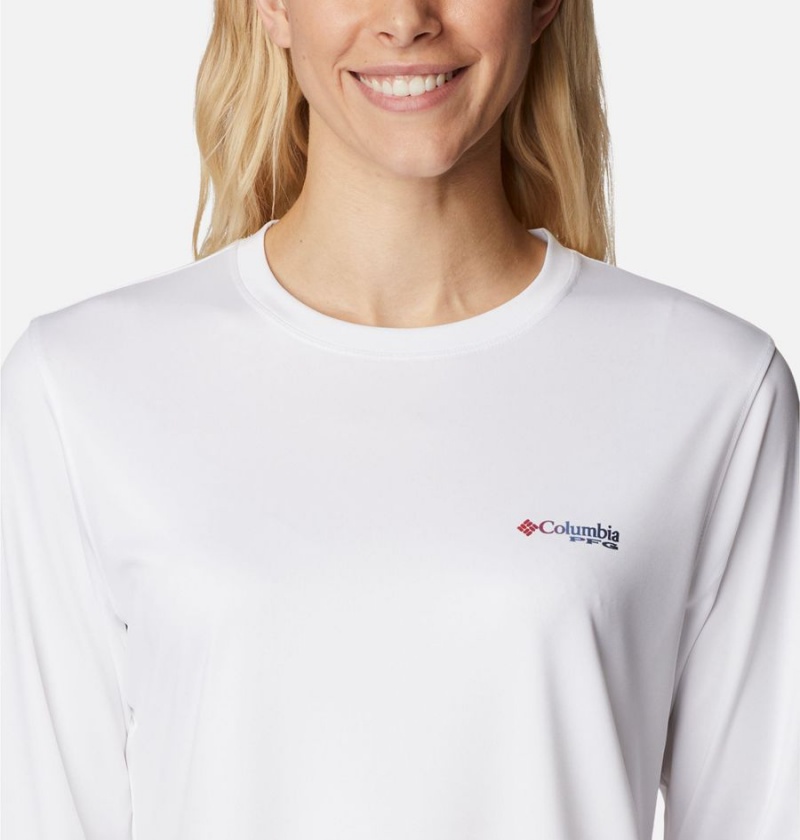 White Women's Columbia Tidal PFG Fish Flag Long Sleeve T-Shirt | 5289-LOJKE