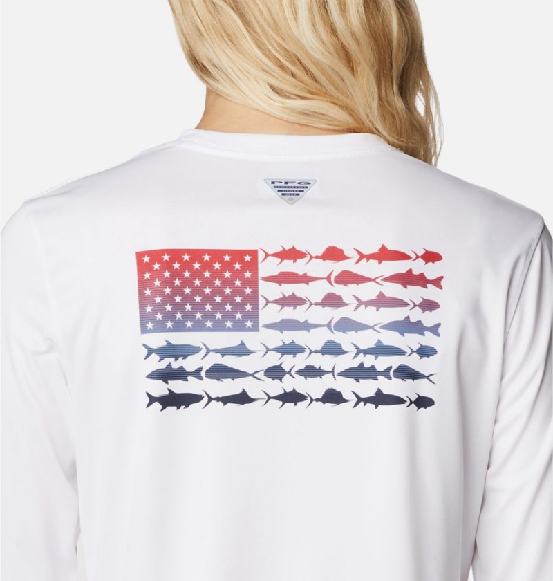 White Women's Columbia Tidal PFG Fish Flag Long Sleeve T-Shirt | 5289-LOJKE