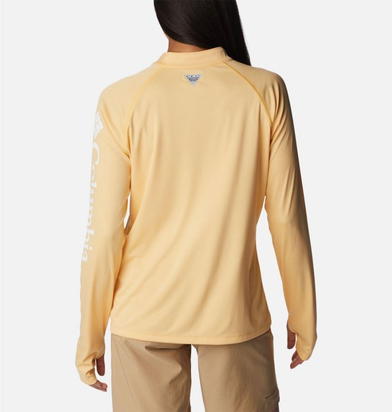 Yellow Women's Columbia PFG Tidal Quarter Zip Long Sleeve T-Shirt | 6218-PQMEH